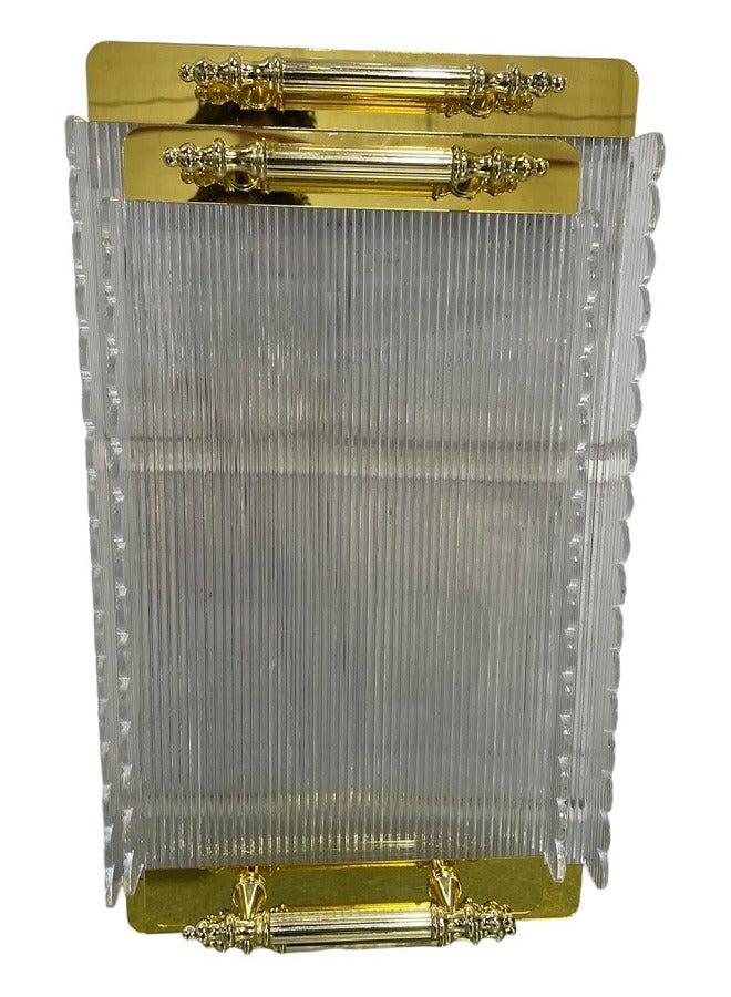 A set of luxury serving trays, 2 pieces, transparent and gold - Image 3