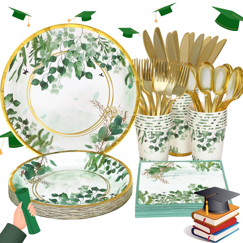 Gudvilla 168 Pcs Sage Green Baby Shower Decorations Sage Green Plates Bridal Shower Plates and Napkins sets Eucalyptus Baby Shower Birthday Baptism Wedding Shower Decorations Serves 24