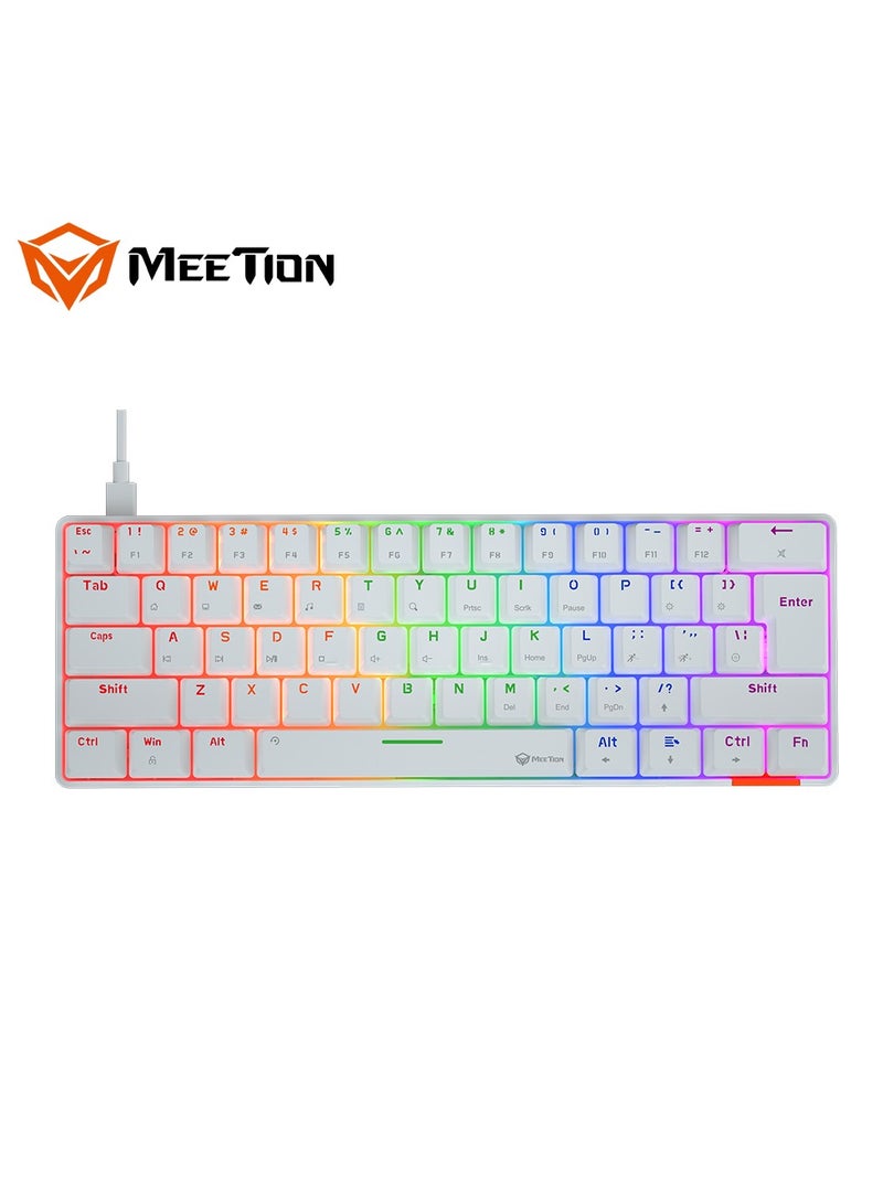 MEETION RGB Backlit Mini 61 Keys Wired 60% Mini Blue Switch Mechanical Best Gaming Keyboard White MT-MK005 - Image 1
