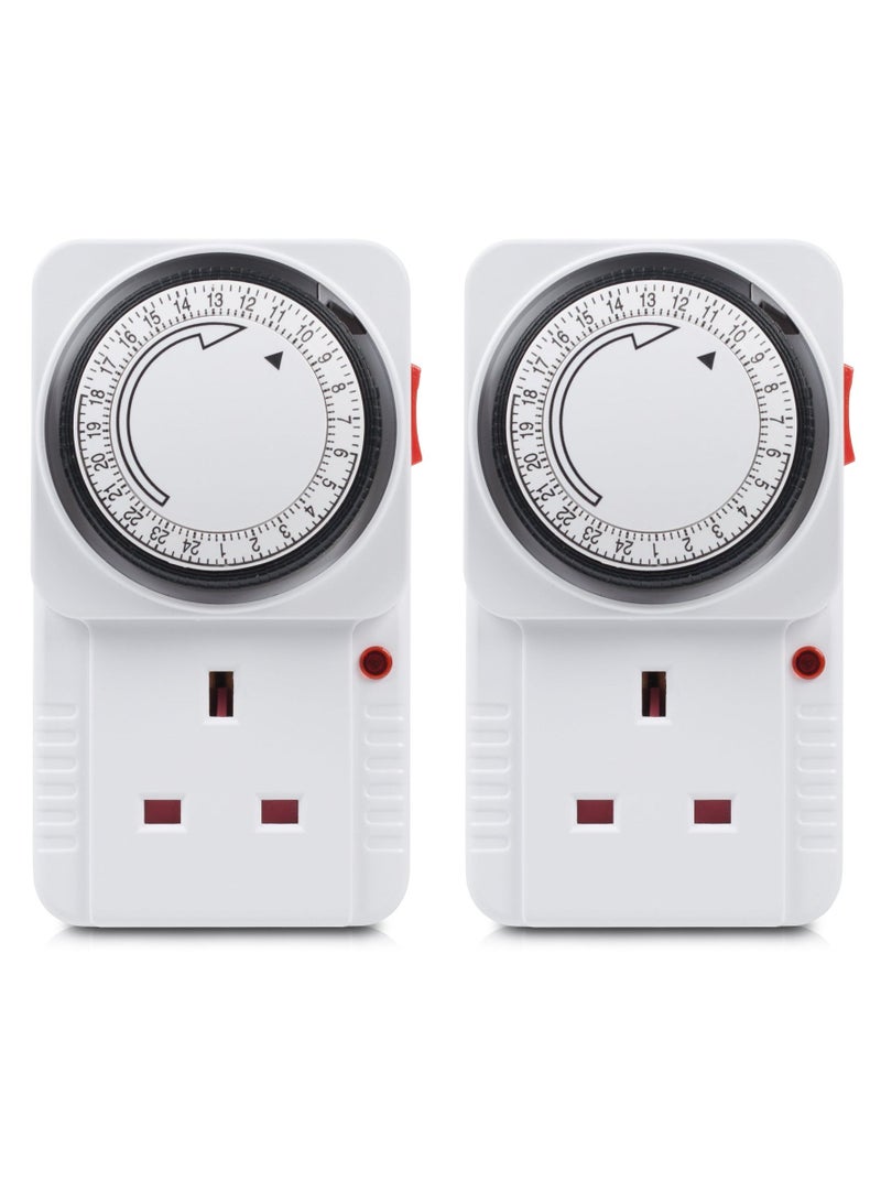 Timer Plug Socket, 24 Hour Programmable Mechanical Timer Plug Switch, Energy Saving UK Plug-in Indoor Timer Socket, for Lights, Indoor Lighting and Home Appliances (13A/3120W, 2 Pack) - Image 1