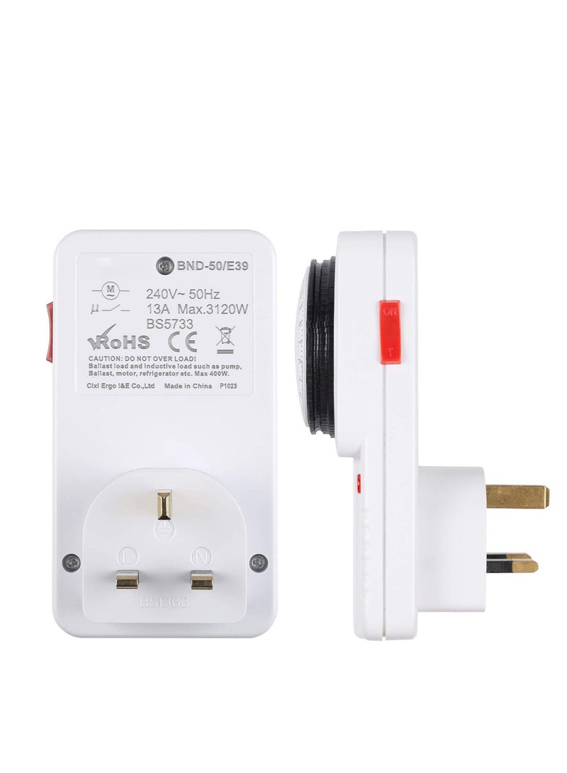 Timer Plug Socket, 24 Hour Programmable Mechanical Timer Plug Switch, Energy Saving UK Plug-in Indoor Timer Socket, for Lights, Indoor Lighting and Home Appliances (13A/3120W, 2 Pack) - Image 5