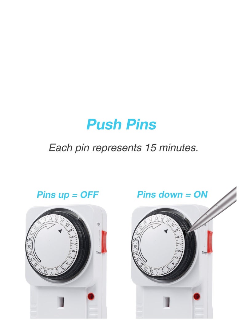 Timer Plug Socket, 24 Hour Programmable Mechanical Timer Plug Switch, Energy Saving UK Plug-in Indoor Timer Socket, for Lights, Indoor Lighting and Home Appliances (13A/3120W, 2 Pack) - Image 3