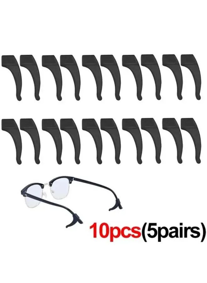 5 أزواج من أطراف نظارات سوداء مقاومة للانزلاق، أكمام سيليكون مريحة، تثبيت آمن - Image 1