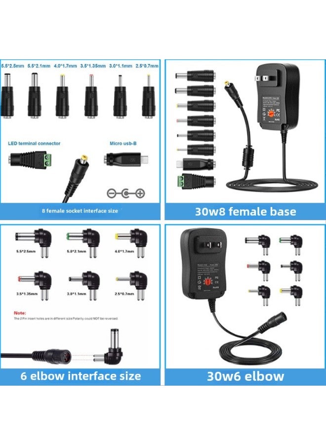 30W Switching Power Supply US Gauge European Gauge Adapter 3-12v Adjustable Power Charger 12v2a Power Adapter-Color:Us Standard 30W+6 Heads-Specifications:3-12V Adjustable Power Supply - Image 5