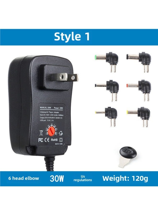 30W Switching Power Supply US Gauge European Gauge Adapter 3-12v Adjustable Power Charger 12v2a Power Adapter-Color:Us Standard 30W+6 Heads-Specifications:3-12V Adjustable Power Supply - Image 1