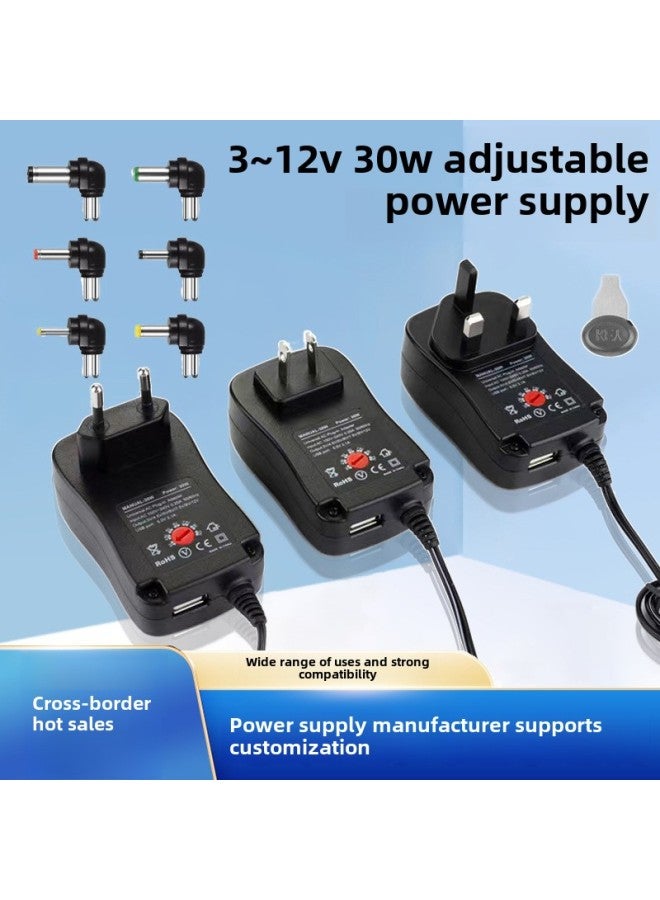 30W Switching Power Supply US Gauge European Gauge Adapter 3-12v Adjustable Power Charger 12v2a Power Adapter-Color:Us Standard 30W+6 Heads-Specifications:3-12V Adjustable Power Supply - Image 2