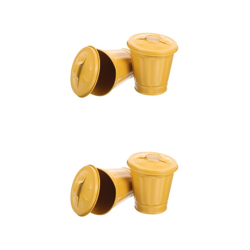 4 pcs Desktop Galvanized Iron Trash Can Desktop Trash Bucket Garbage Storage Holder Garbage Bucket - Image 1