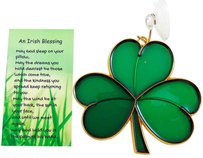 Westmon Works Irish Suncatcher Set with Blessing from Ireland Prayer Card and Shamrock Sun Catcher