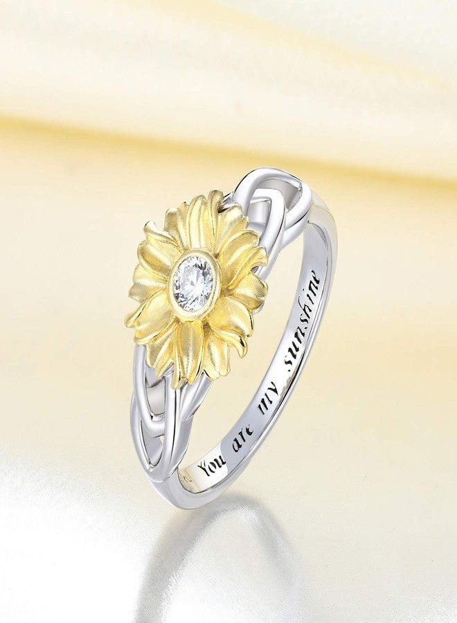 YL Celtic Kont Sunflower Rings 925 Sterling Silver You Are My Sunshine Ring Flower Jewelry for Women-size6 - Image 4
