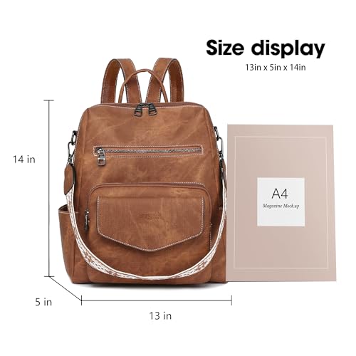 WYFJNX Backpack Purse for Women Leather Backpack Ladies Fashion Handbag Designer Shoulder Bag Small Travel Bag Brown - Image 2