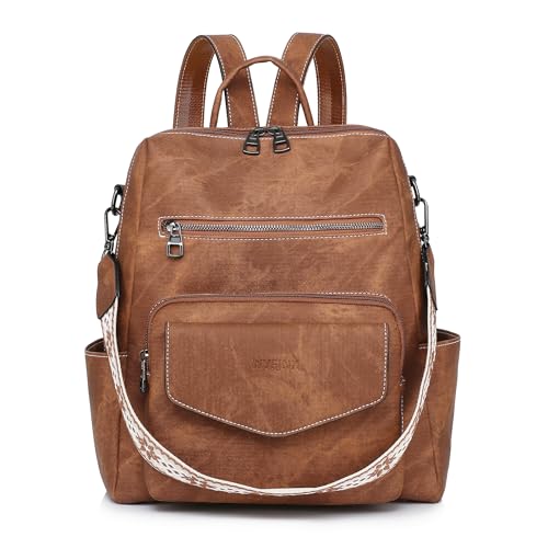 WYFJNX Backpack Purse for Women Leather Backpack Ladies Fashion Handbag Designer Shoulder Bag Small Travel Bag Brown - Image 1