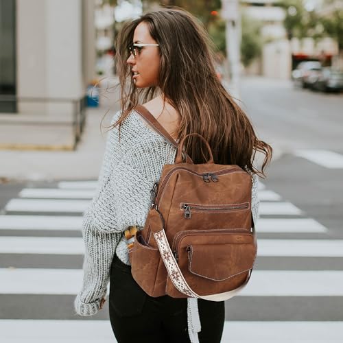 WYFJNX Backpack Purse for Women Leather Backpack Ladies Fashion Handbag Designer Shoulder Bag Small Travel Bag Brown - Image 5