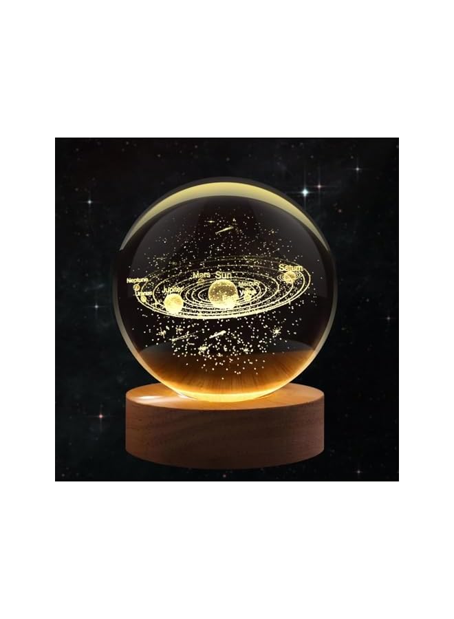 The Bros 3D Solar System Crystal Ball Night Light, with Solid Wood Base, USB Powered Crystal Ball Lamp, Adjustable Brightness, Suitable for Living Room, Bedroom and Lounge (60mm) - Image 2