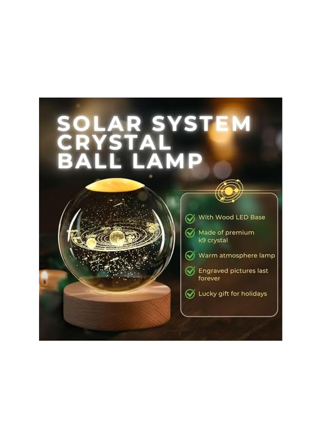 The Bros 3D Solar System Crystal Ball Night Light, with Solid Wood Base, USB Powered Crystal Ball Lamp, Adjustable Brightness, Suitable for Living Room, Bedroom and Lounge (60mm) - Image 3
