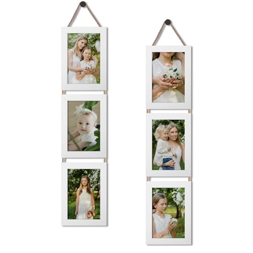 QUTREY 4x6 Collage Picture Frames White, 3 Openings Vertical 4 x 6 Hanging Photo Frames Display 4 by 6 inch Pictures for Wall Decor, 2 Pack - Image 1