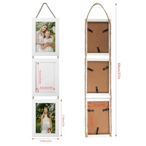 QUTREY 4x6 Collage Picture Frames White, 3 Openings Vertical 4 x 6 Hanging Photo Frames Display 4 by 6 inch Pictures for Wall Decor, 2 Pack - Image 5