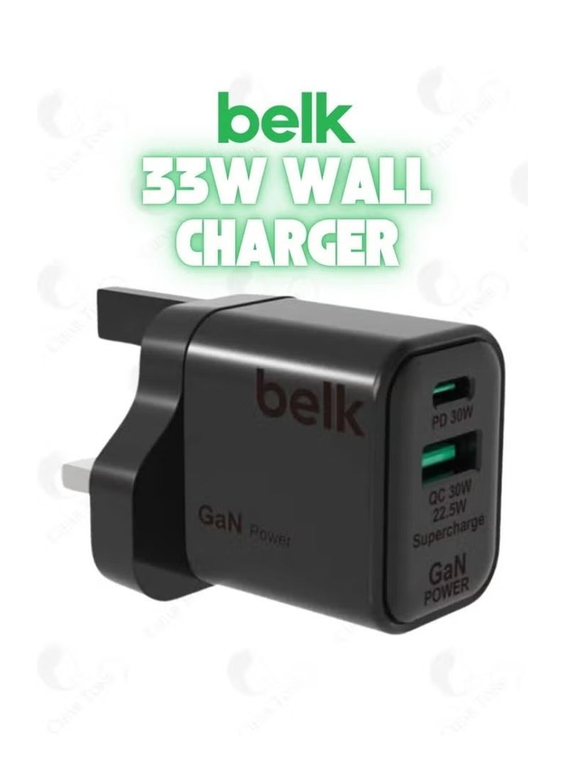 Belk 33W GaN Wall Charger, Dual Port USB-C u0026 USB-A, PD 3.0, 3X Fast Charging, Smart IC Technology Compact u0026 Portable with Overload u0026 Temperature With Other Safety Protection - Image 5