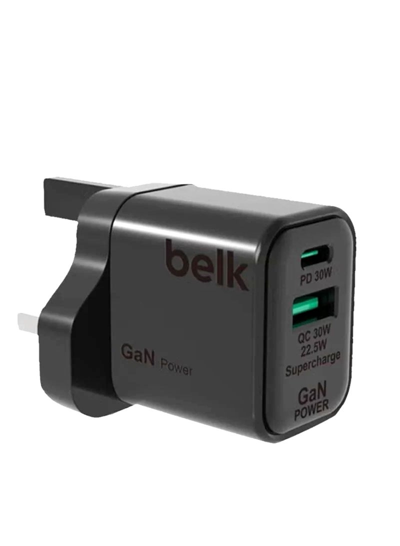 Belk 33W GaN Wall Charger, Dual Port USB-C u0026 USB-A, PD 3.0, 3X Fast Charging, Smart IC Technology Compact u0026 Portable with Overload u0026 Temperature With Other Safety Protection - Image 2