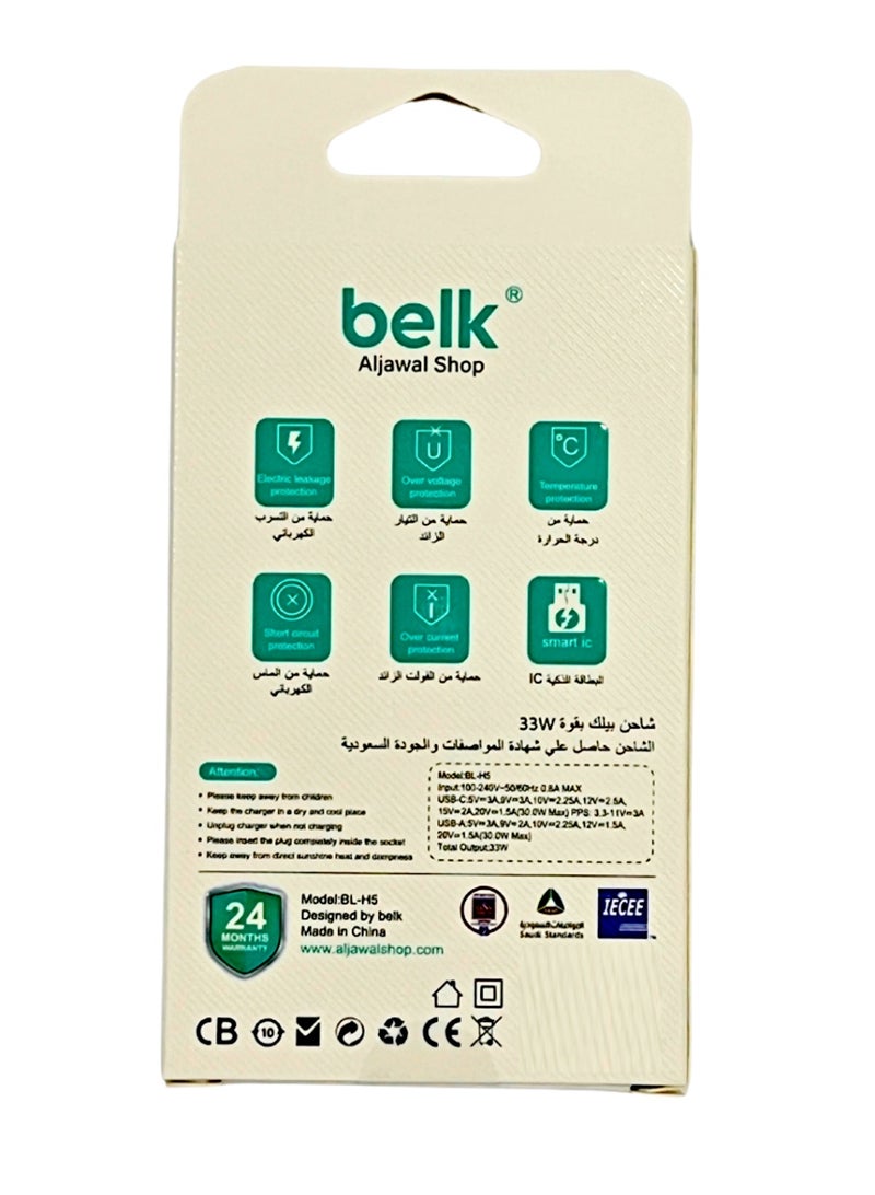 Belk 33W GaN Wall Charger, Dual Port USB-C u0026 USB-A, PD 3.0, 3X Fast Charging, Smart IC Technology Compact u0026 Portable with Overload u0026 Temperature With Other Safety Protection - Image 4