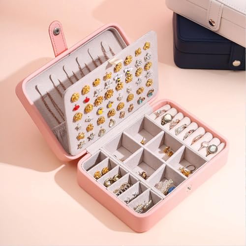 YouBella Jewellery Organisers Gifts PU Leather Portable Home Jwell organizer Storage Box Case with Dividers Container for Rings, Earrings, Necklace for girls and women (Pink) - Image 2
