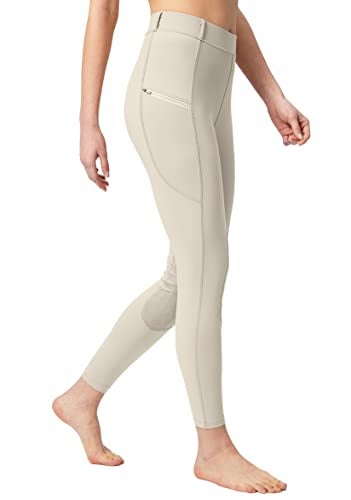 SANTINY Women's Horse Riding Pants with Zipper Pockets Knee-Patch Schooling Tights Equestrian Breeches for Women (Beige_S) - Image 2