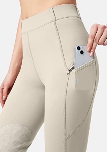 SANTINY Women's Horse Riding Pants with Zipper Pockets Knee-Patch Schooling Tights Equestrian Breeches for Women (Beige_S) - Image 4