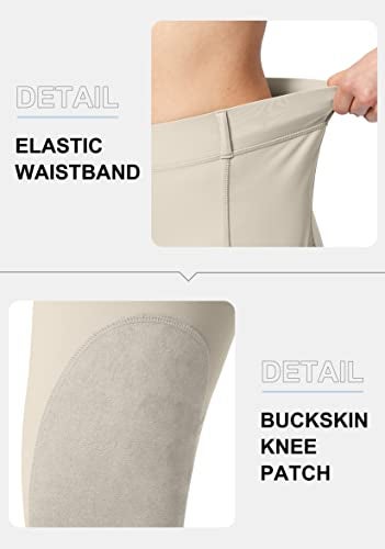 SANTINY Women's Horse Riding Pants with Zipper Pockets Knee-Patch Schooling Tights Equestrian Breeches for Women (Beige_S) - Image 5