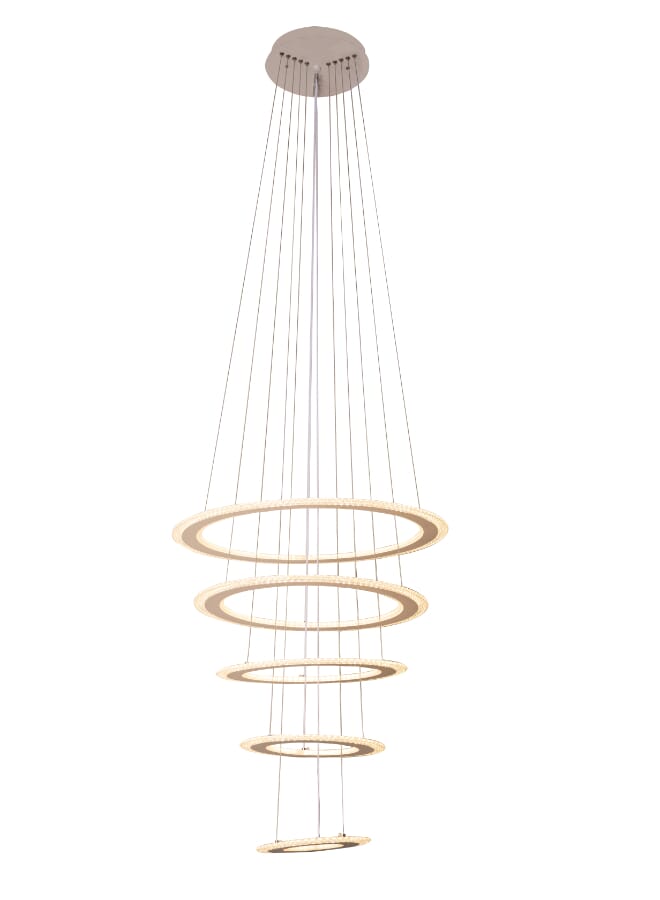 Best Power Modern 5 Rings LED Hanging Chandelier 7219 with 3 Lighting Levels, 250 cm Adjustable Length, 60W - Ideal for Hallways, Stairs, and Entrances - Image 2