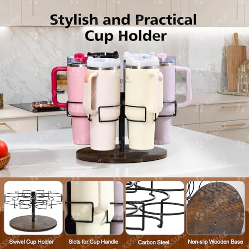Kssiaz Water Bottle Organizer for Stanley 40 oz, Rotating Stanley Cup Organizer Holder, Tumbler Organizer Holder, Stanley Cup Accessories, Easy to Install, Vintage Brown（Patented Product） - Image 5