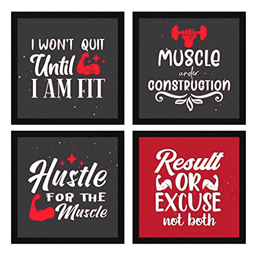 ArtX Paper Motivational Gym Exercise Quotes Wall Art Painting, Framed Paintings For Home Office Decor 20 X 20 inches (Combined), 10.0 X 10.0 each, Multicolor Posters With Frame, Set of 4 - Image 1