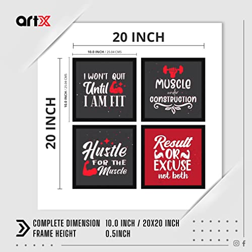 ArtX Paper Motivational Gym Exercise Quotes Wall Art Painting, Framed Paintings For Home Office Decor 20 X 20 inches (Combined), 10.0 X 10.0 each, Multicolor Posters With Frame, Set of 4 - Image 2