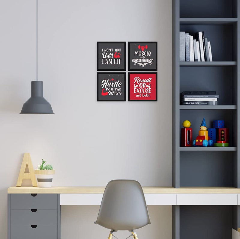 ArtX Paper Motivational Gym Exercise Quotes Wall Art Painting, Framed Paintings For Home Office Decor 20 X 20 inches (Combined), 10.0 X 10.0 each, Multicolor Posters With Frame, Set of 4 - Image 4