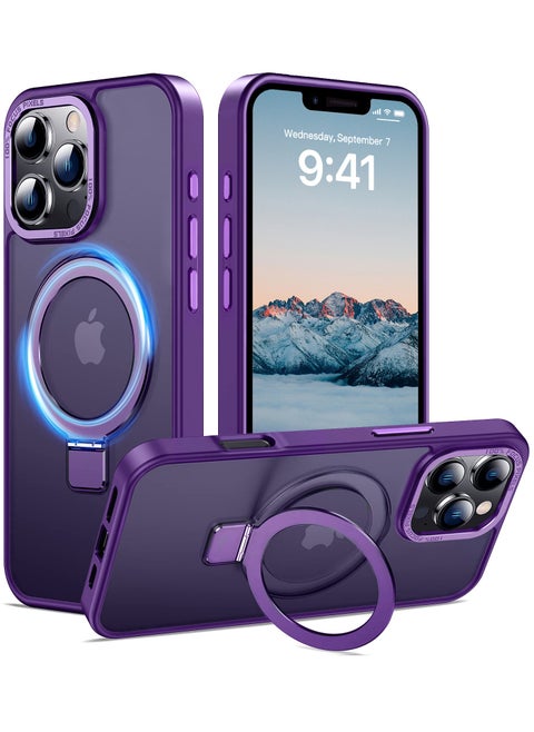 iPhone 16 Pro Max MagSafe Case with Magnetic Invisible Stand,【Full Shockproof Protection】Matte Back Phone Cover with Magnet Kickstand for Apple 16 Pro Max (2024)(Purple)