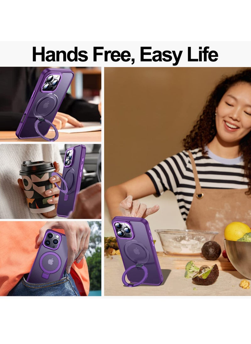iPhone 16 Pro Max MagSafe Case with Magnetic Invisible Stand,【Full Shockproof Protection】Matte Back Phone Cover with Magnet Kickstand for Apple 16 Pro Max (2024)(Purple)