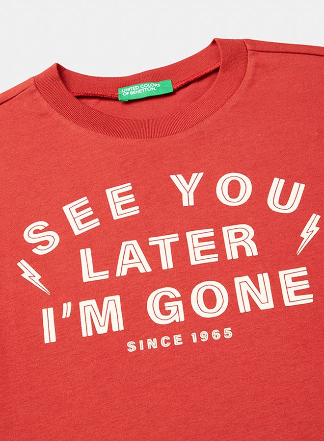 بينيتون تي شيرت للأولاد من القطن الدافئ مع طباعة أمامية وخلفية - Image 3