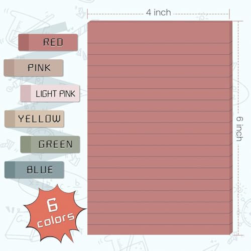 YEECOK 9 Pads Lined Sticky Notes 4x6 in Post, Vintage Colors Self Pad Its, Super Sticking Power Memo Pads Its, 40 Sheets/pad - Image 2