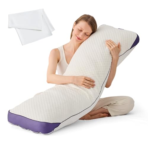 HOMELAB Adjustable Shredded Memory Foam Body Pillow Bundle with Mulberry Silk Pillowcase, Cooling Long Pillow Full Support for Side Sleepers, Back, Hip & Leg Comfort, 1 Pack 20"x52" - Image 1