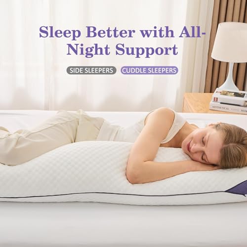 HOMELAB Adjustable Shredded Memory Foam Body Pillow Bundle with Mulberry Silk Pillowcase, Cooling Long Pillow Full Support for Side Sleepers, Back, Hip & Leg Comfort, 1 Pack 20"x52" - Image 5