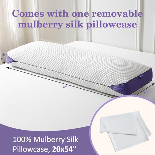 HOMELAB Adjustable Shredded Memory Foam Body Pillow Bundle with Mulberry Silk Pillowcase, Cooling Long Pillow Full Support for Side Sleepers, Back, Hip & Leg Comfort, 1 Pack 20"x52" - Image 3