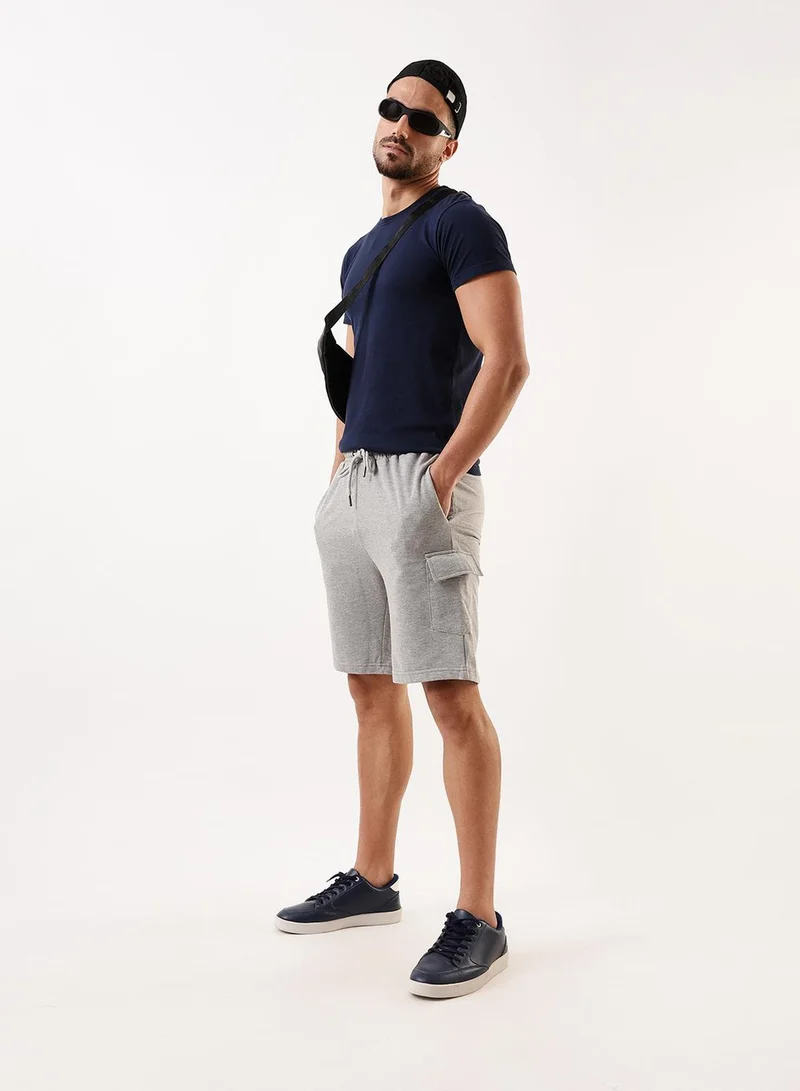 Dennis Lingo Men's Grey Melange Terry Solid Knee Length Lounge Relaxed Shorts