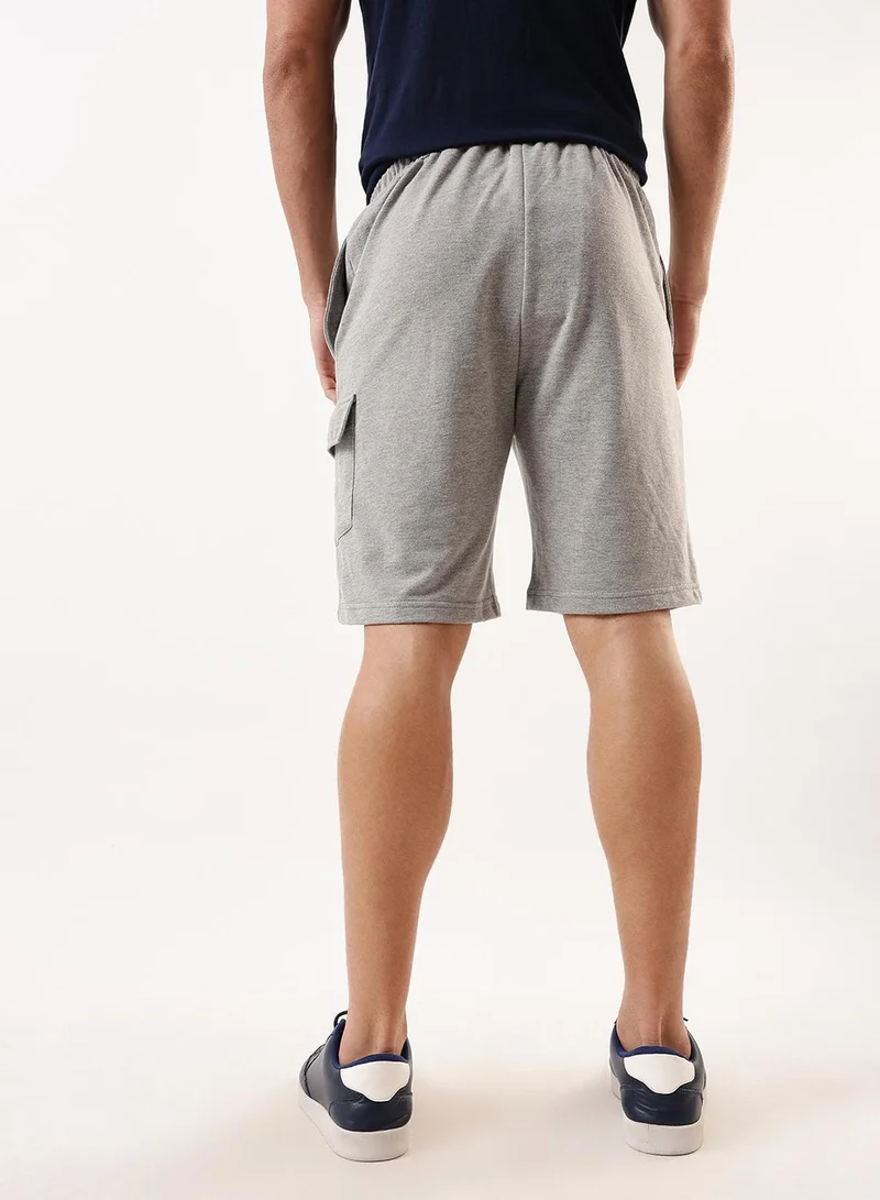 Dennis Lingo Men's Grey Melange Terry Solid Knee Length Lounge Relaxed Shorts