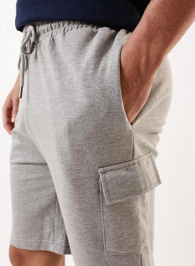 Dennis Lingo Men's Grey Melange Terry Solid Knee Length Lounge Relaxed Shorts