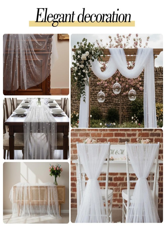Matwsec مفرش طاولة من اللؤلؤ الأبيض من ماتوسيك، بطول 10 أقدام، مصنوع من قماش التول الشبكي الشفاف، مناسب لحفلات استقبال المولود الجديد وحفلات الزفاف، ولتزيين طاولة الطعام والحلويات. - Image 4
