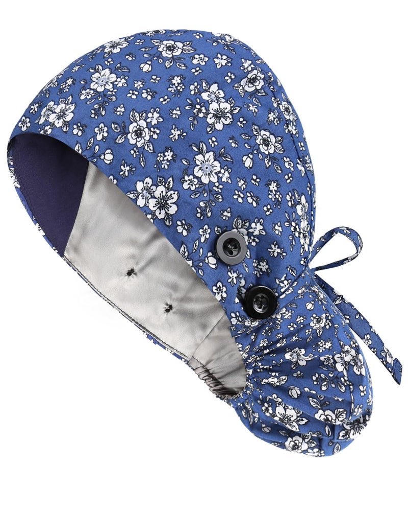 Yuest Satin Lined Scrub Caps with Buttons & Sweathand, Surgical Caps for Women - Image 1
