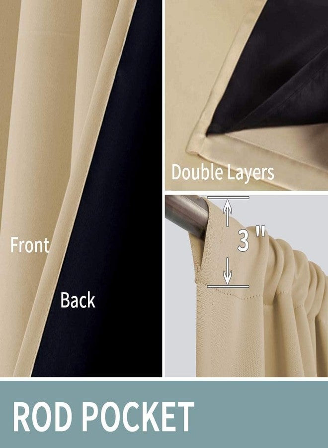 BFAM Store Thermal Insulated 100% Blackout Curtains for Bedroom with Black Liner, Double Layer Full Room Darkening Noise Reducing Rod Pocket Black Out Curtain 2 PC (Beige, 7 FT (84INCH)) - Image 2