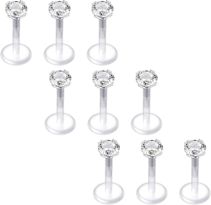 QWALIT 16G Clear Lip Rings Studs Plastic Medusa Labret Piercing Jewelry Push in Cartilage Earring Tragus Earrings Threadless Helix Piercing Jewelry Helix Earrings 6mm 8mm 10mm - Image 1