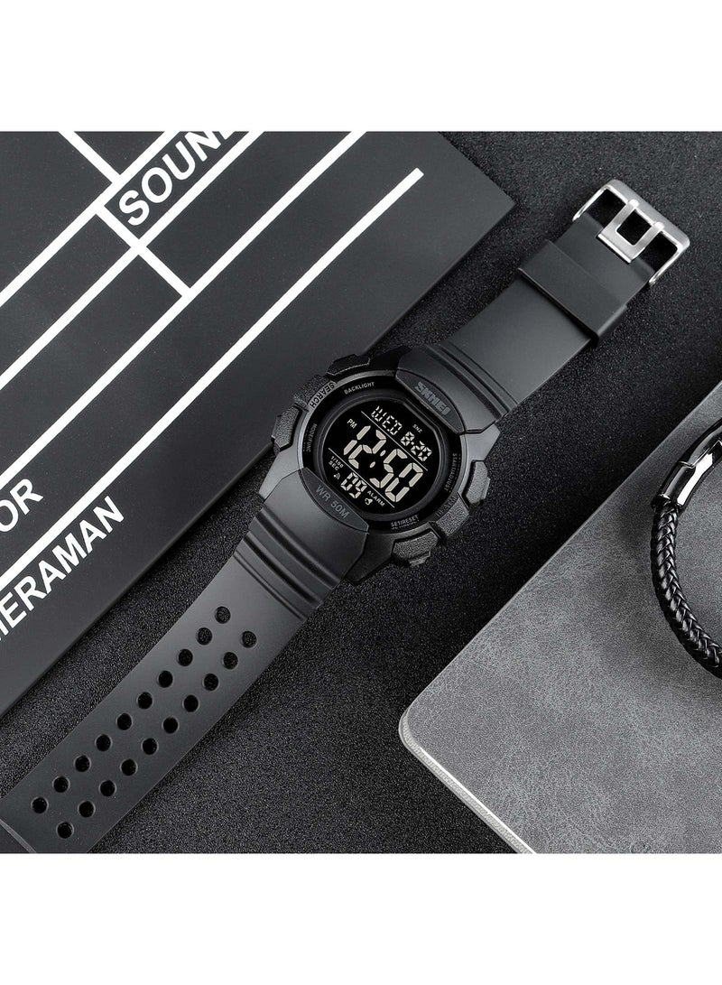 ساعة يد رياضية رقمية بإضاءة LED عسكرية طراز 1771BKBK للرجال - Image 5