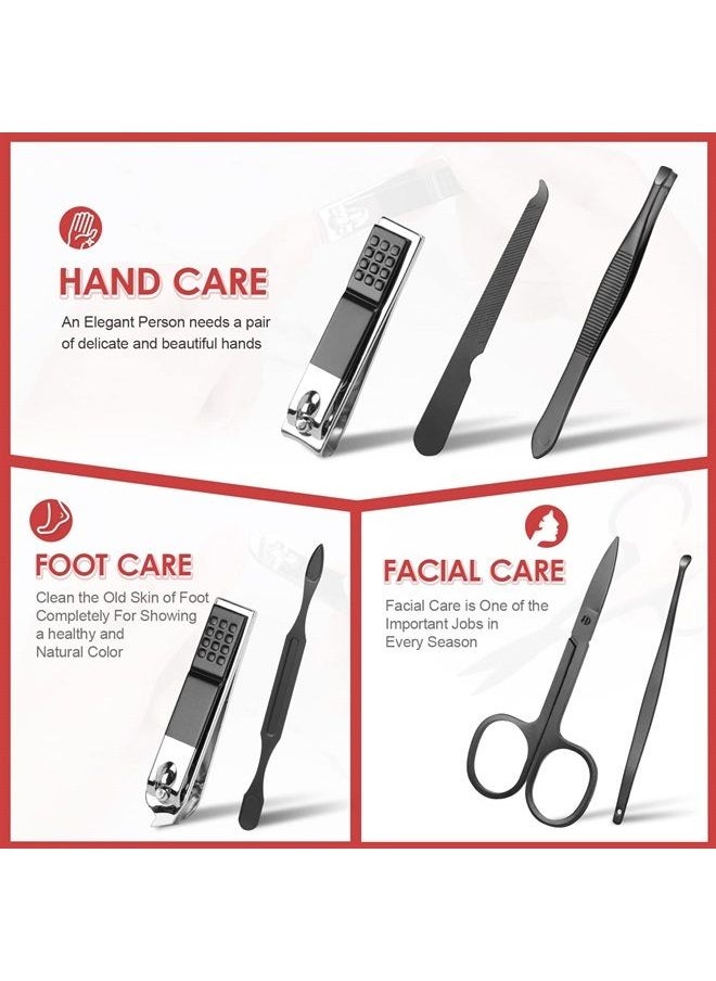 Jiasheng Manicure Pedicure Set Stainless Steel Nail Clippers Personal Nail Clipping Tools Portable Travel Grooming Kit with Snap-shut Case, Black 