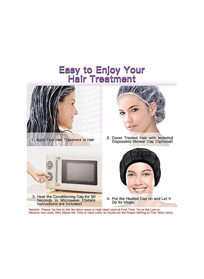 Cordless Deep Conditioning Heat Cap, Microwavable Treatment Steaming Heat Cap for Thermal Spa Curly Hair, 100% Natural Cotton Flaxseed Seed Interior (Black)  - Image 2