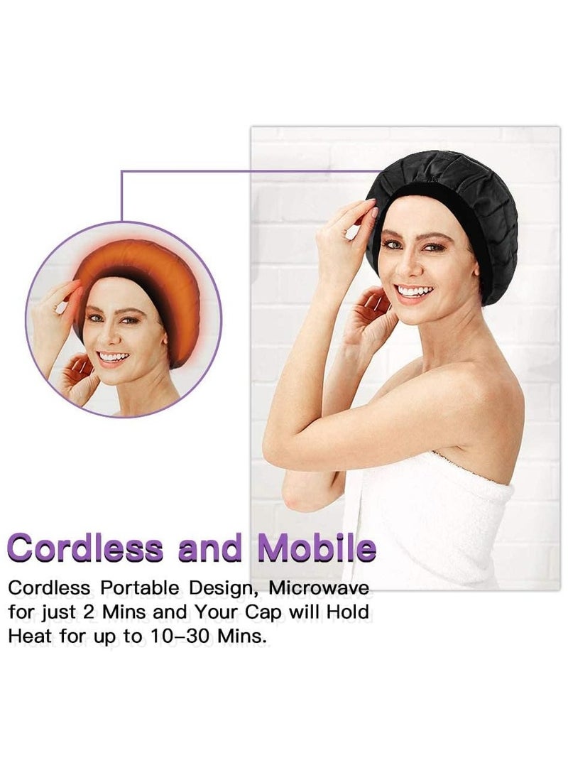 Cordless Deep Conditioning Heat Cap, Microwavable Treatment Steaming Heat Cap for Thermal Spa Curly Hair, 100% Natural Cotton Flaxseed Seed Interior (Black)  - Image 3